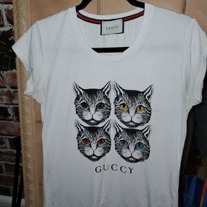 Gucci White T-Shirt with Cat Print